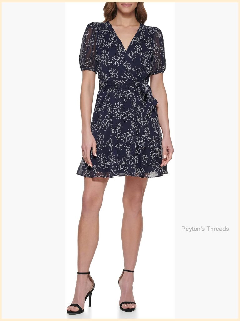 Flutter Sleeve Asymmetrical Hem Faux Wrap Dress Midi